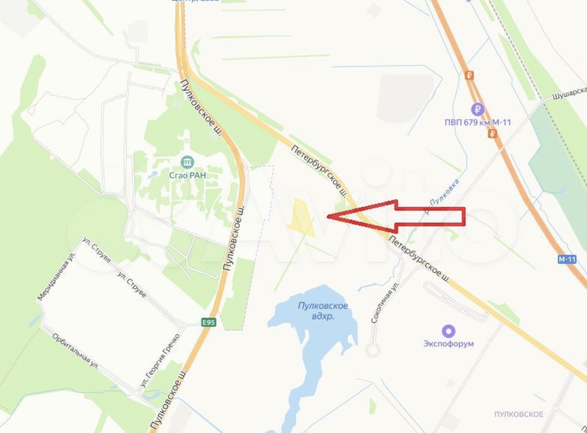 Земельный участок 2,08 га в поселке Шушары (Санкт-Петербург)